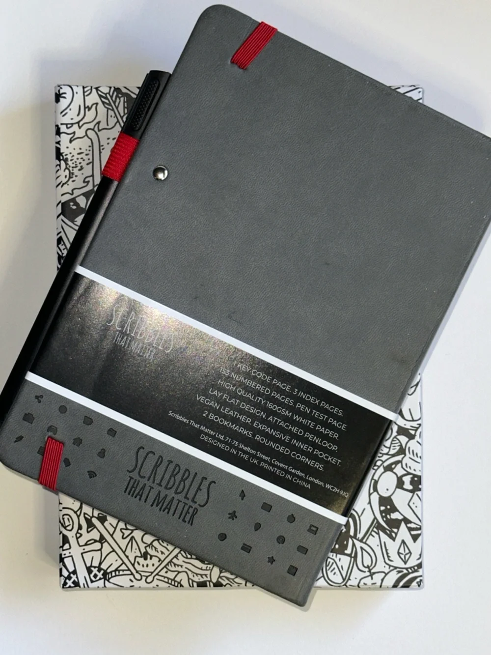 Charcoal Dotted A5 Notebook with Red Elastic Scribbles That Matter
